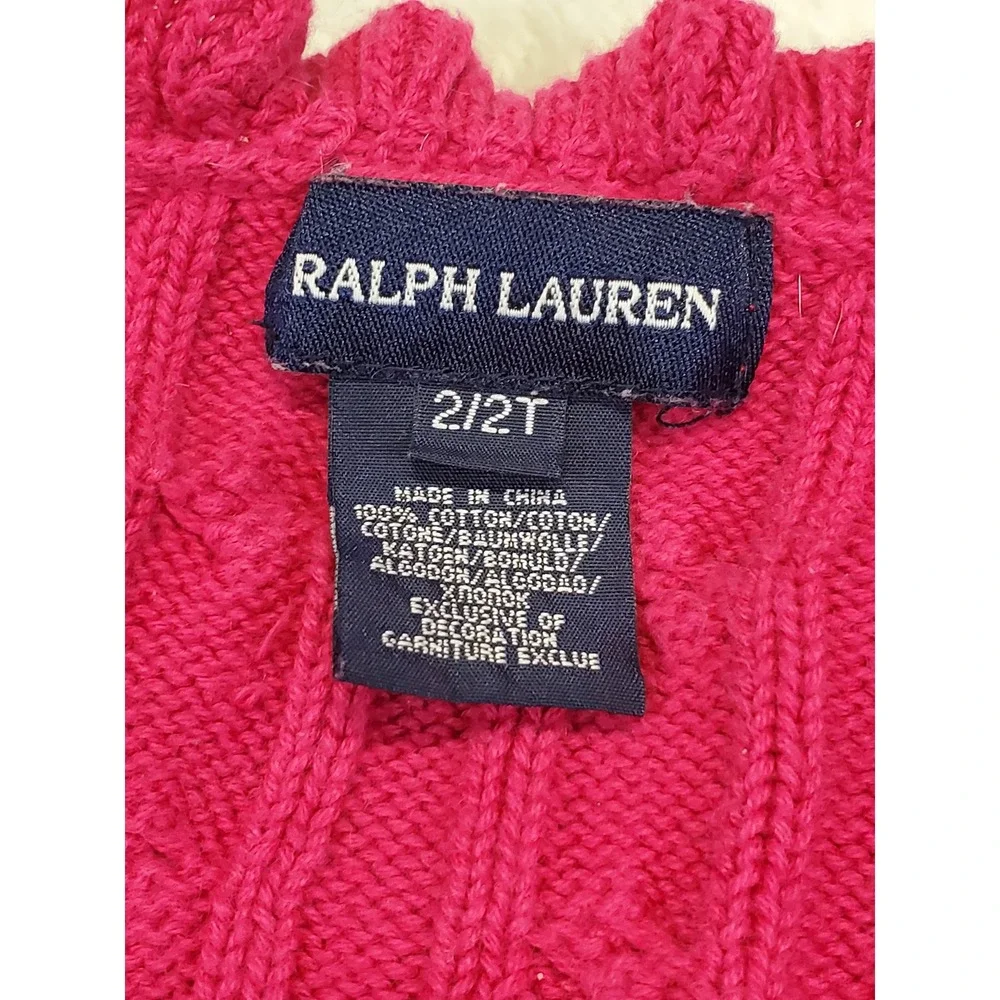 Ralph Lauren Bright Pink Cable Knit Button Ruffle Cardigan 2 2T Preppy Classic